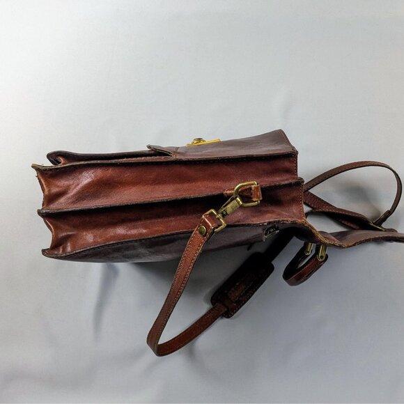 Vintage 1980s ConteMax Italian Leather Crossbody Bag Handmade Lock & Key Brown - Picture 12 of 15